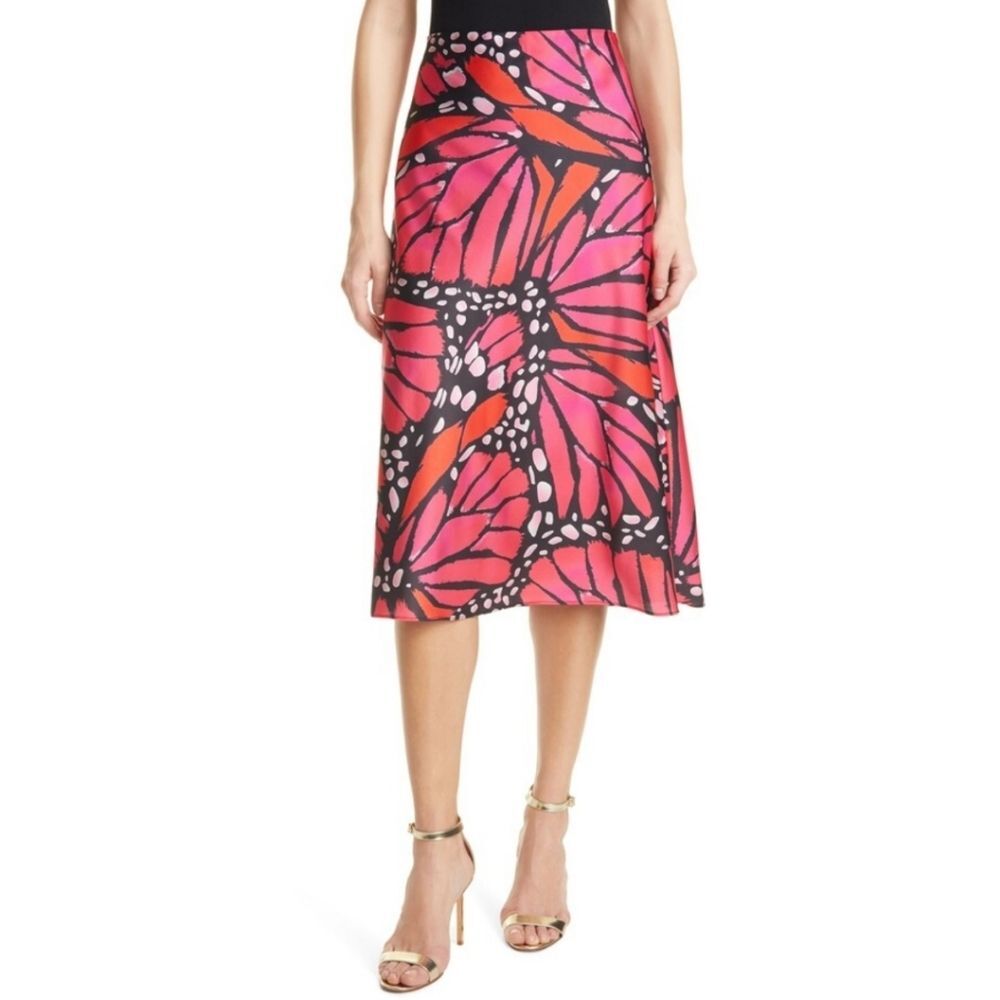 {Milly} Fion Graphic Butterfly Bias Cut Satin Skirt - Size Large